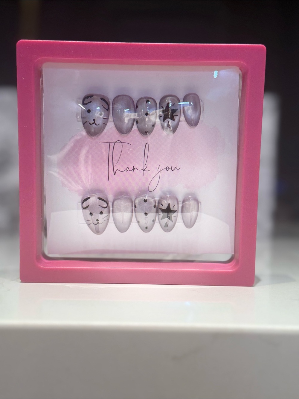 Pink and Gray Cute Cat Accent Ring Set